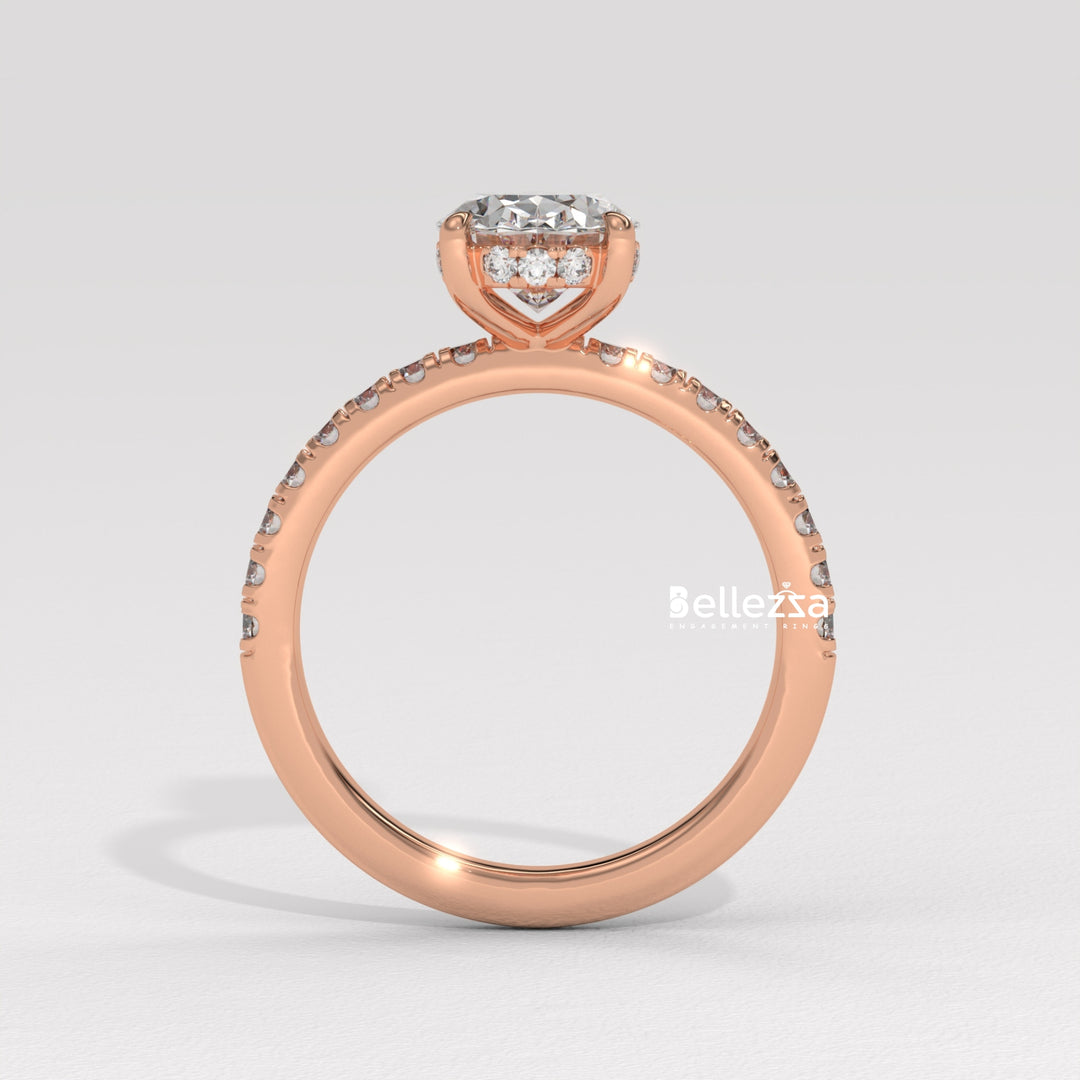 1.0-2.0CT Oval Cut CVD Diamond Pave Setting Engagement Ring