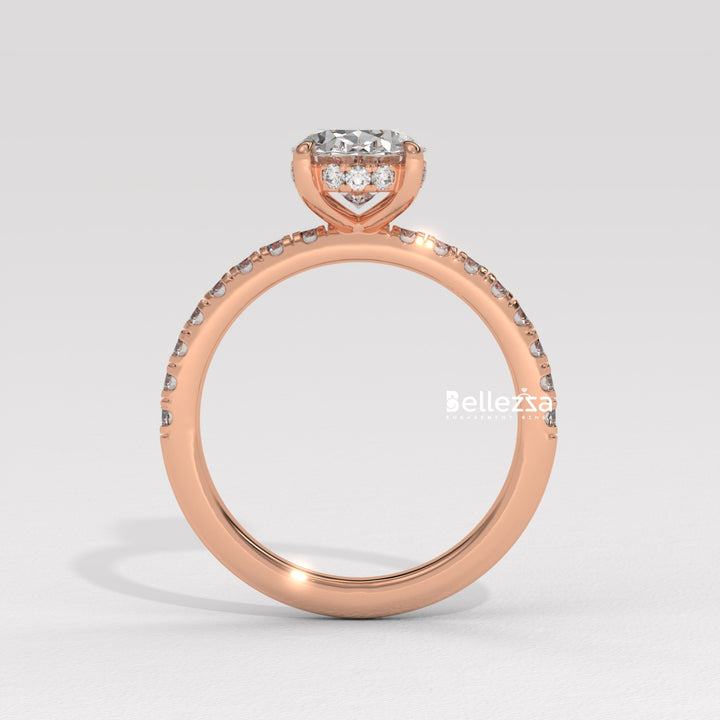 1.0-2.0CT Oval Cut CVD Diamond Pave Setting Engagement Ring