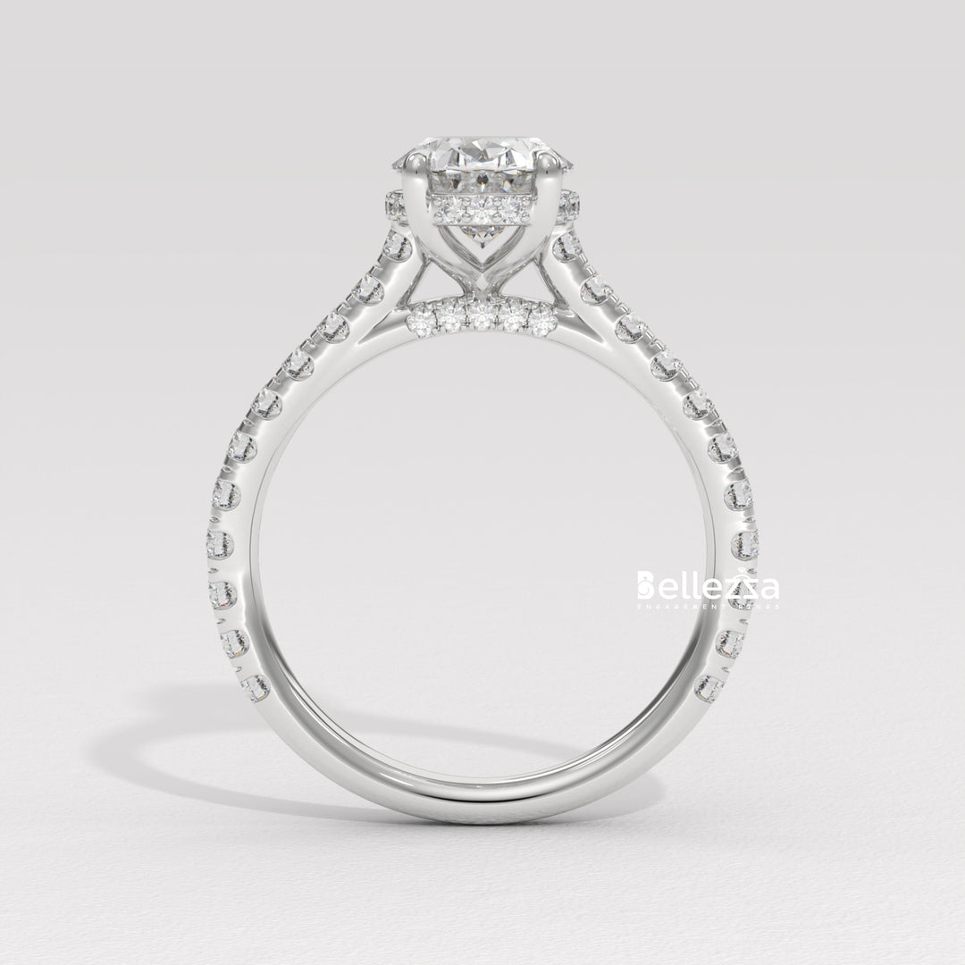 1.0-2.0CT Oval Diamond Pave Setting Hidden Halo Lab Grown Engagement Ring