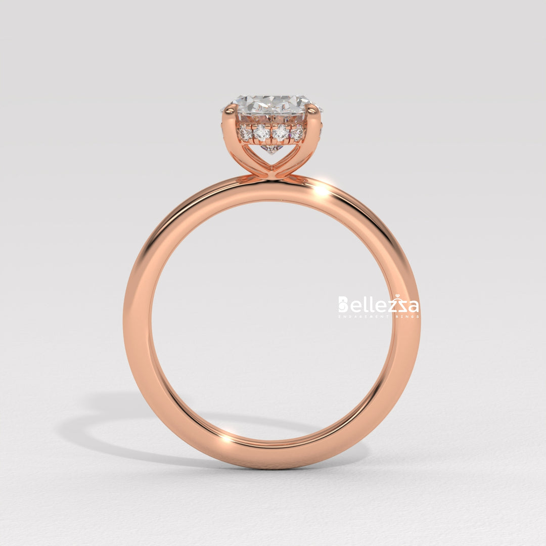 1.0-2.0CT Oval Cut Hidden Halo Lab Grown Engagement Ring