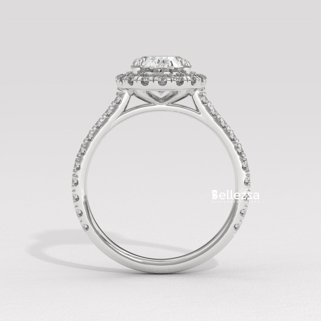 1.50-2.50CT Oval Cut CVD Diamond Halo Pave Setting Engagement Ring