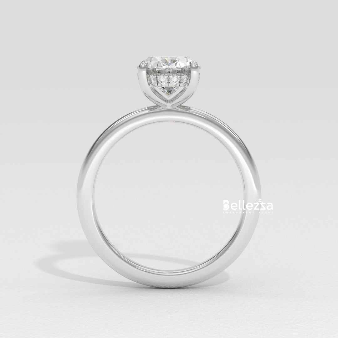 1.0-2.0CT Oval Cut Hidden Halo Lab Grown Engagement Ring