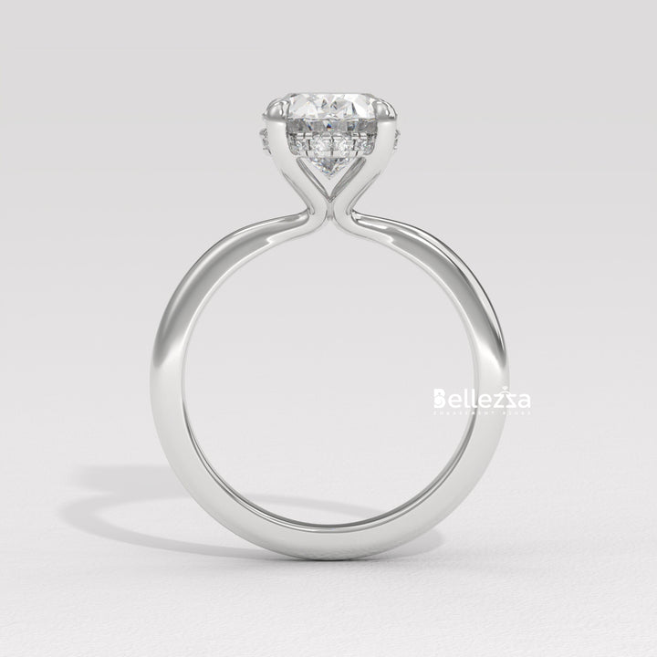 1.50-2.50CT Oval Cut Hidden Halo CVD Diamond Engagement Ring