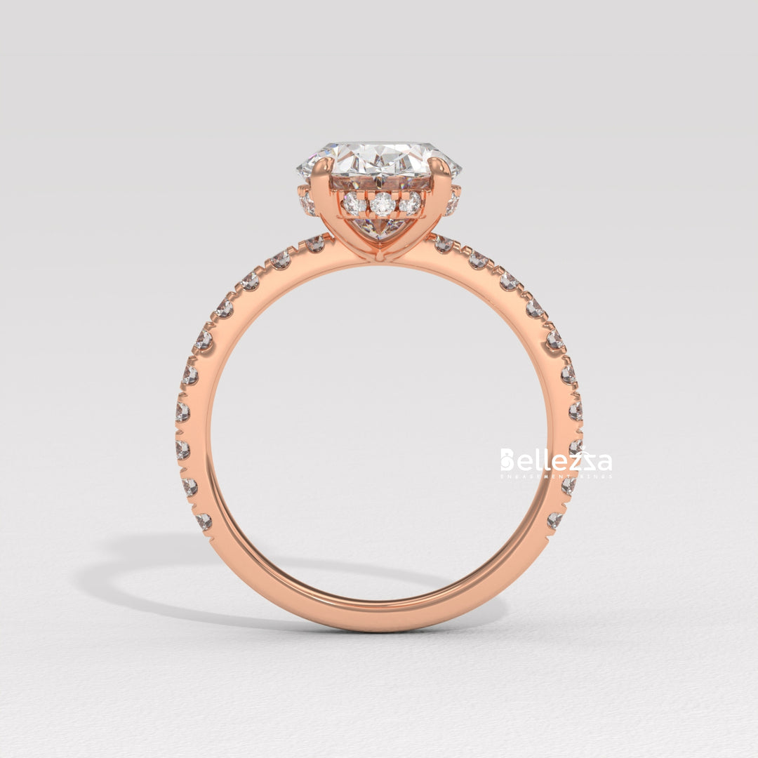 1.50-2.50CT Oval Diamond Pave Setting Hidden Halo Lab Grown Engagement Ring