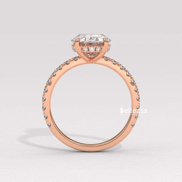 1.50-2.50CT Oval Diamond Pave Setting Hidden Halo Lab Grown Engagement Ring