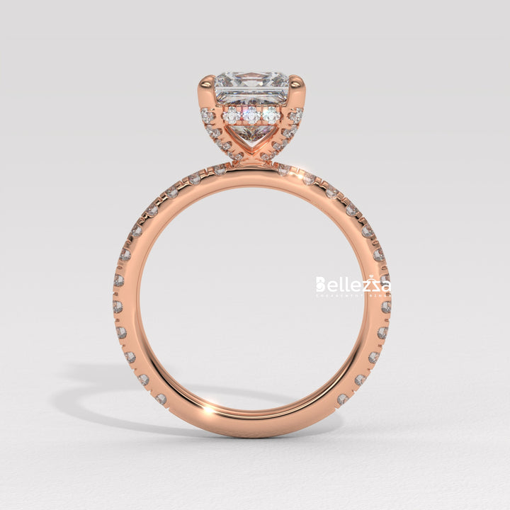 1.0-2.0CT Princess Cut CVD Diamond Pave Setting Engagement Ring