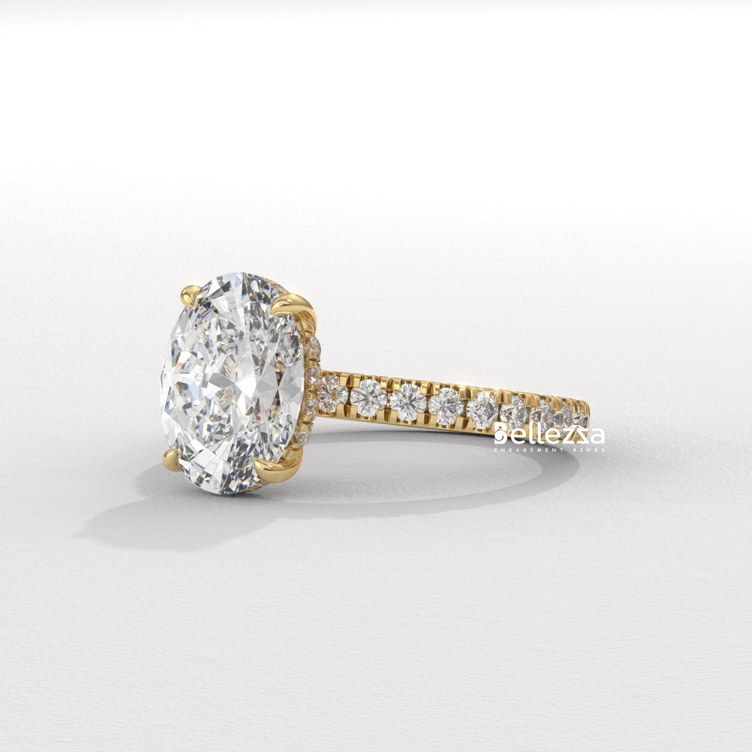 1.50-2.50CT Oval Diamond Pave Setting Hidden Halo Lab Grown Engagement Ring