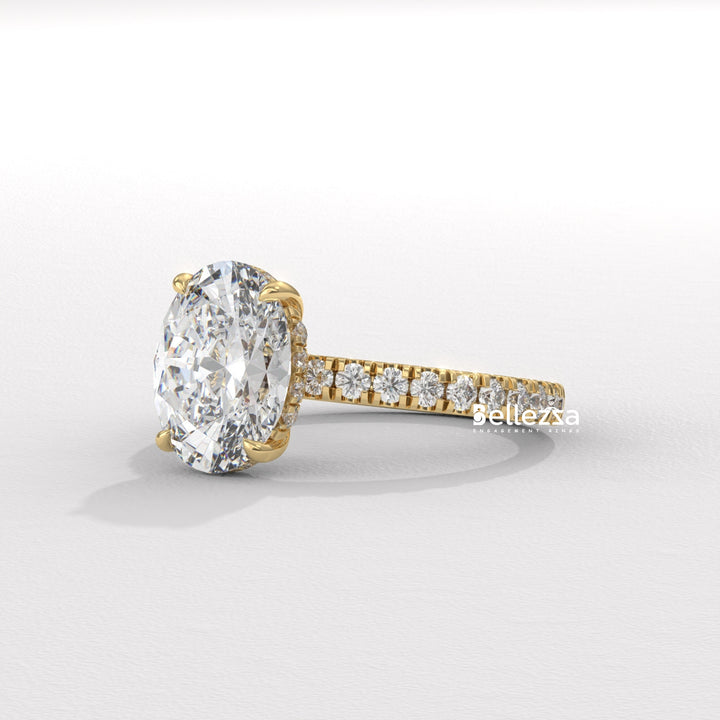 1.50-2.50CT Oval Diamond Pave Setting Hidden Halo Lab Grown Engagement Ring