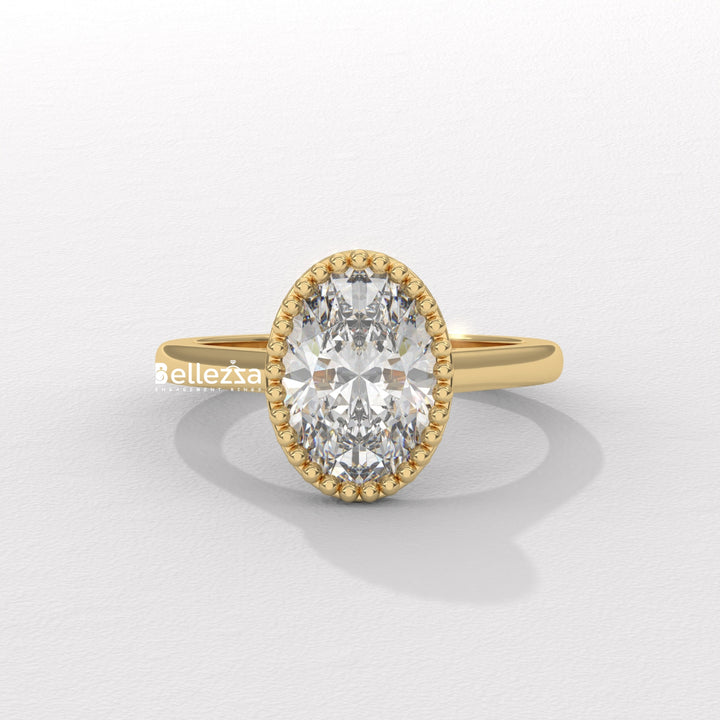1.50-2.50CT Oval Diamond Vintage Bezel Setting Lab Grown Engagement Ring