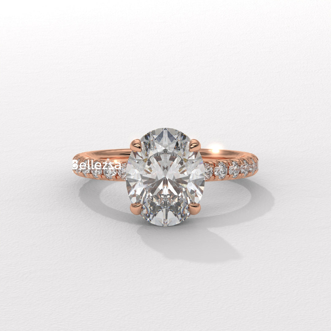 1.50-2.50CT Oval Cut CVD Diamond Pave Setting Engagement Ring