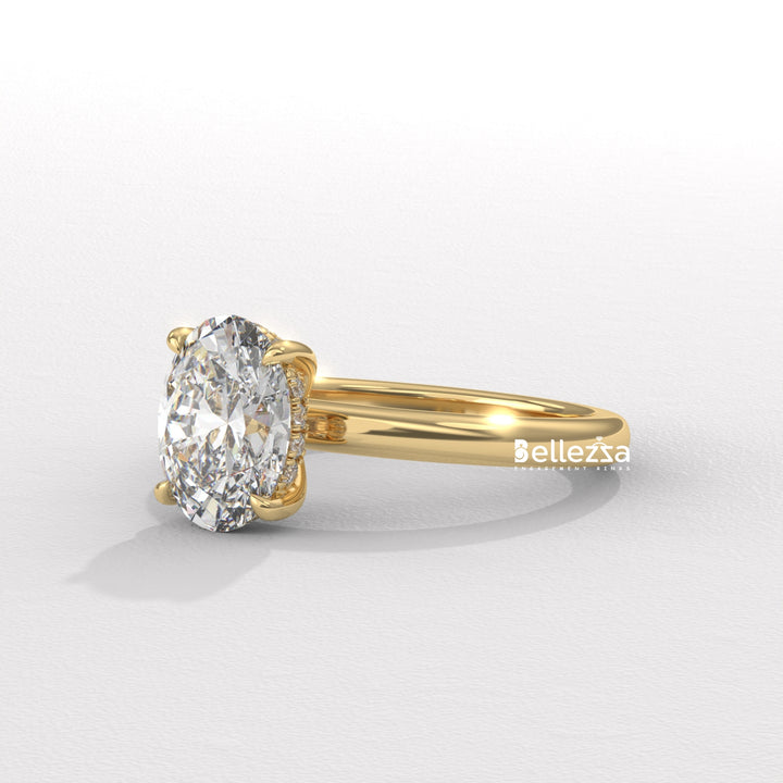 1.0-2.0CT Oval Cut Hidden Halo Lab Grown Engagement Ring