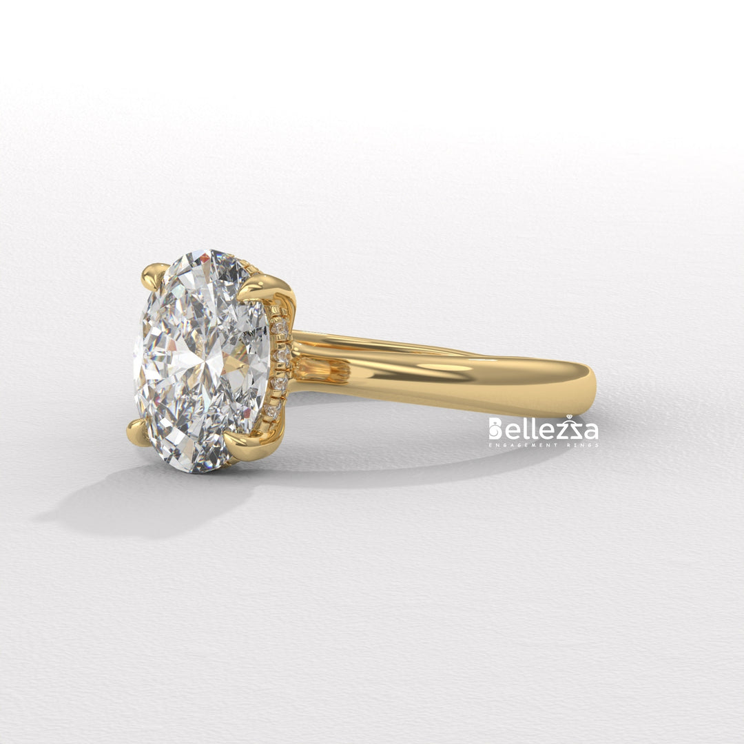 1.50-2.50CT Oval Cut Hidden Halo CVD Diamond Engagement Ring