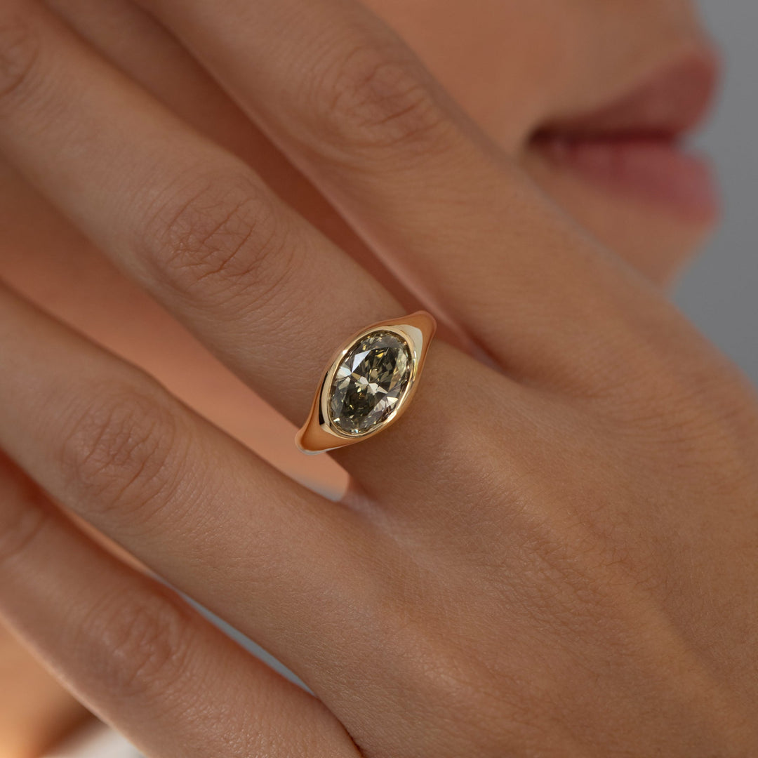 2.50CT Fancy Green Oval Diamond Bezel Setting Solitaire Lab Grown Engagement Ring