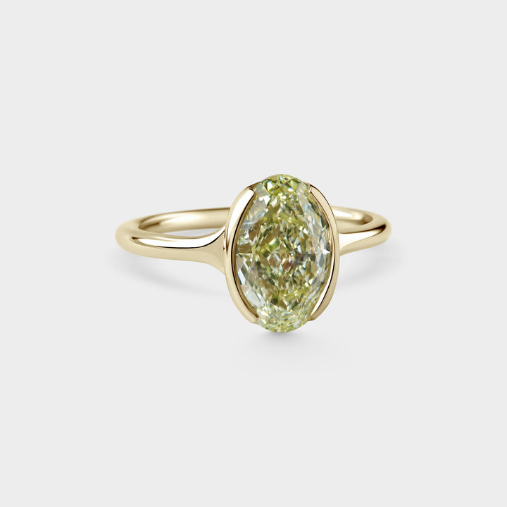 3.0CT Fancy Yellow Oval Diamond Half Bezel Setting Lab Grown Engagement Ring