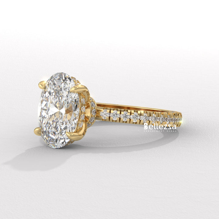 2.50-3.50CT Oval Diamond Three Side Pave Setting Lab Grown Engagement Ring