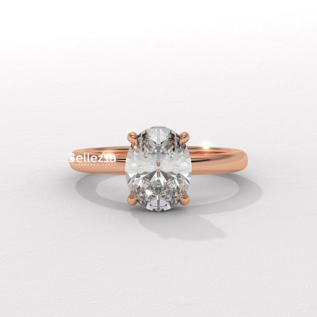 1.0-2.0CT Oval Cut Hidden Halo Lab Grown Engagement Ring