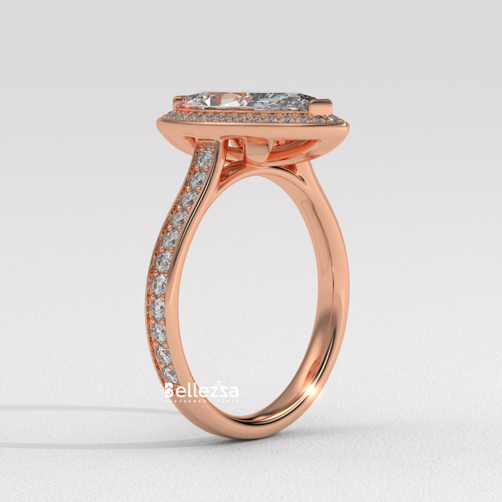 2.0-3.0CT Marquise Cut Halo Pave Setting Lab Grown Engagement Ring