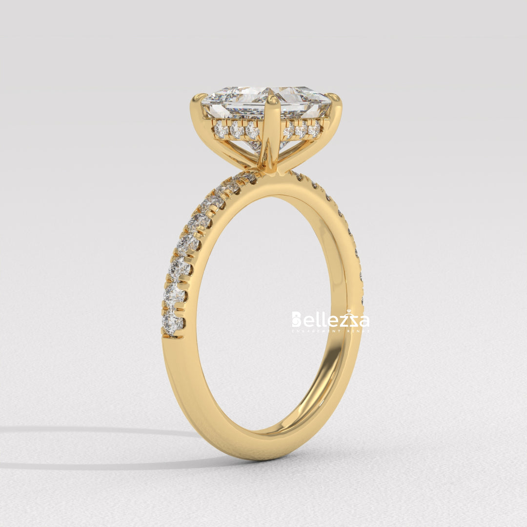 1.0-2.0CT Princess Cut Lab Grown Diamond Pave Setting Engagement Ring