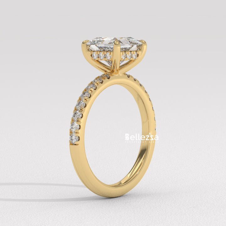 1.0-2.0CT Princess Cut Lab Grown Diamond Pave Setting Engagement Ring