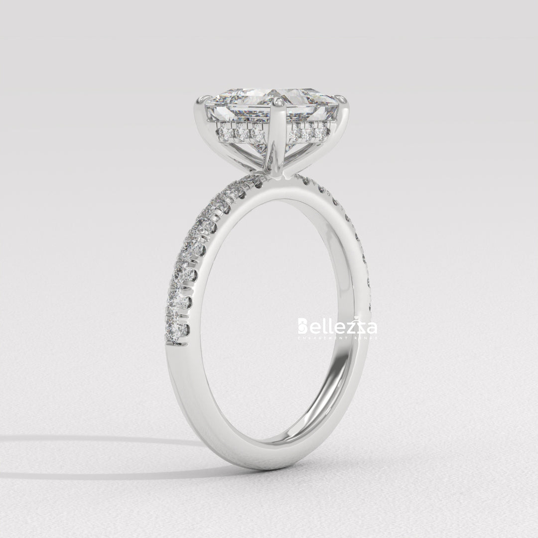 1.0-2.0CT Princess Cut Lab Grown Diamond Pave Setting Engagement Ring
