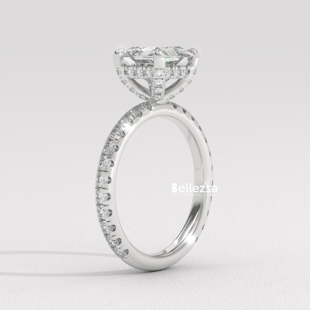 1.0-2.0CT Princess Cut CVD Diamond Pave Setting Engagement Ring