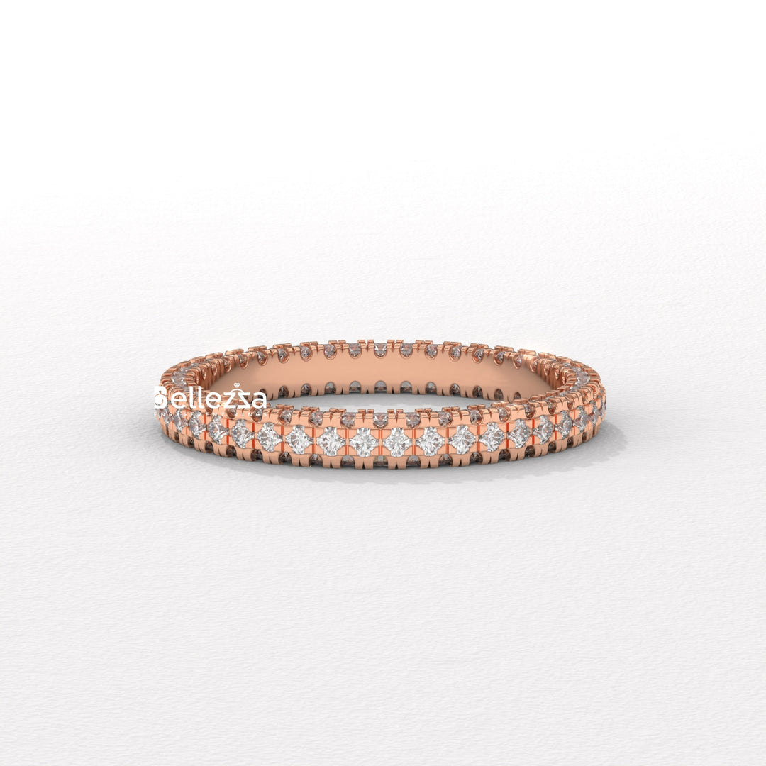 Round Diamond Three Side Pave Setting Lab Grown Wedding Band