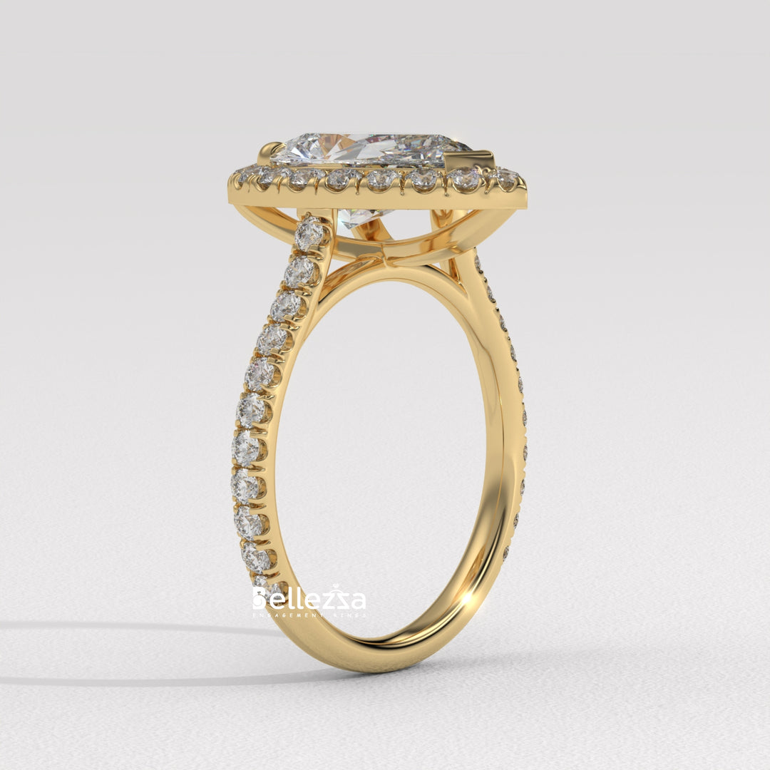 2.0-3.0CT Pear Cut Diamond Halo Pave Setting Lab Grown Engagement Ring