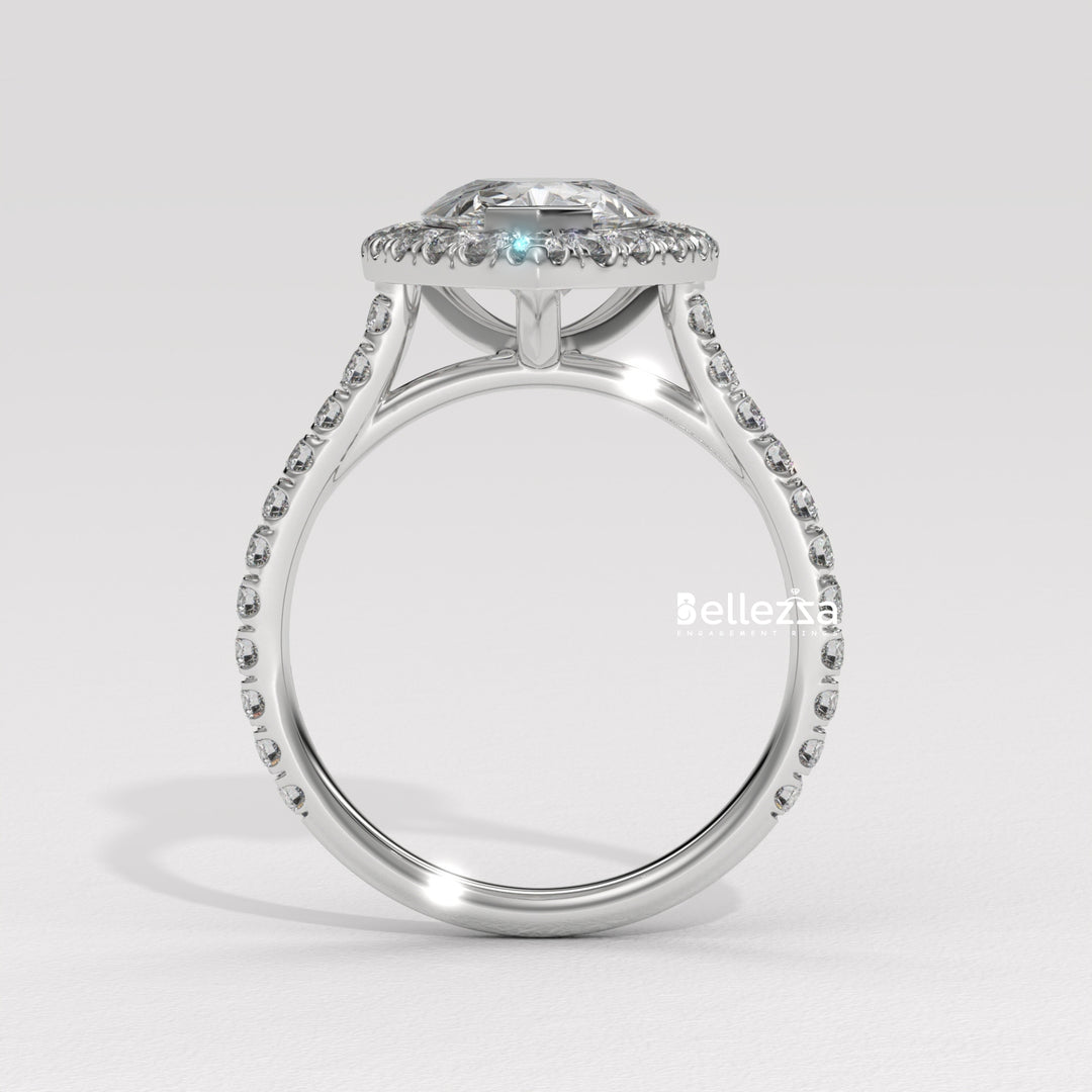 2.0-3.0CT Pear Cut Diamond Halo Pave Setting Lab Grown Engagement Ring