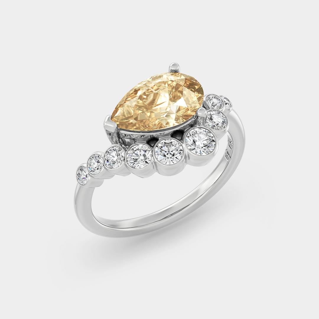 2.0CT Fancy Yellow Pear Diamond Curved Style Unique Lab Grown Engagement Ring