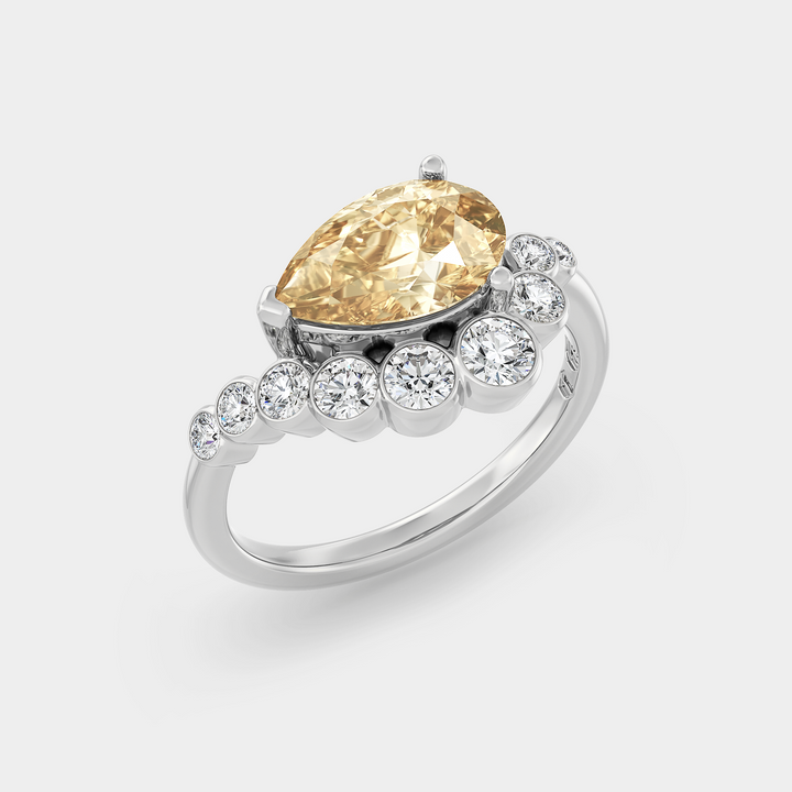 2.0CT Fancy Yellow Pear Diamond Curved Style Unique Lab Grown Engagement Ring
