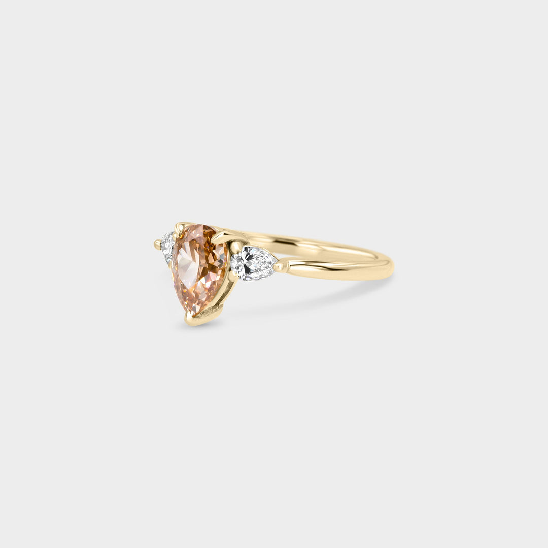 1.50CT Champagne Pear Diamond Three Stone Lab Grown Engagement Ring
