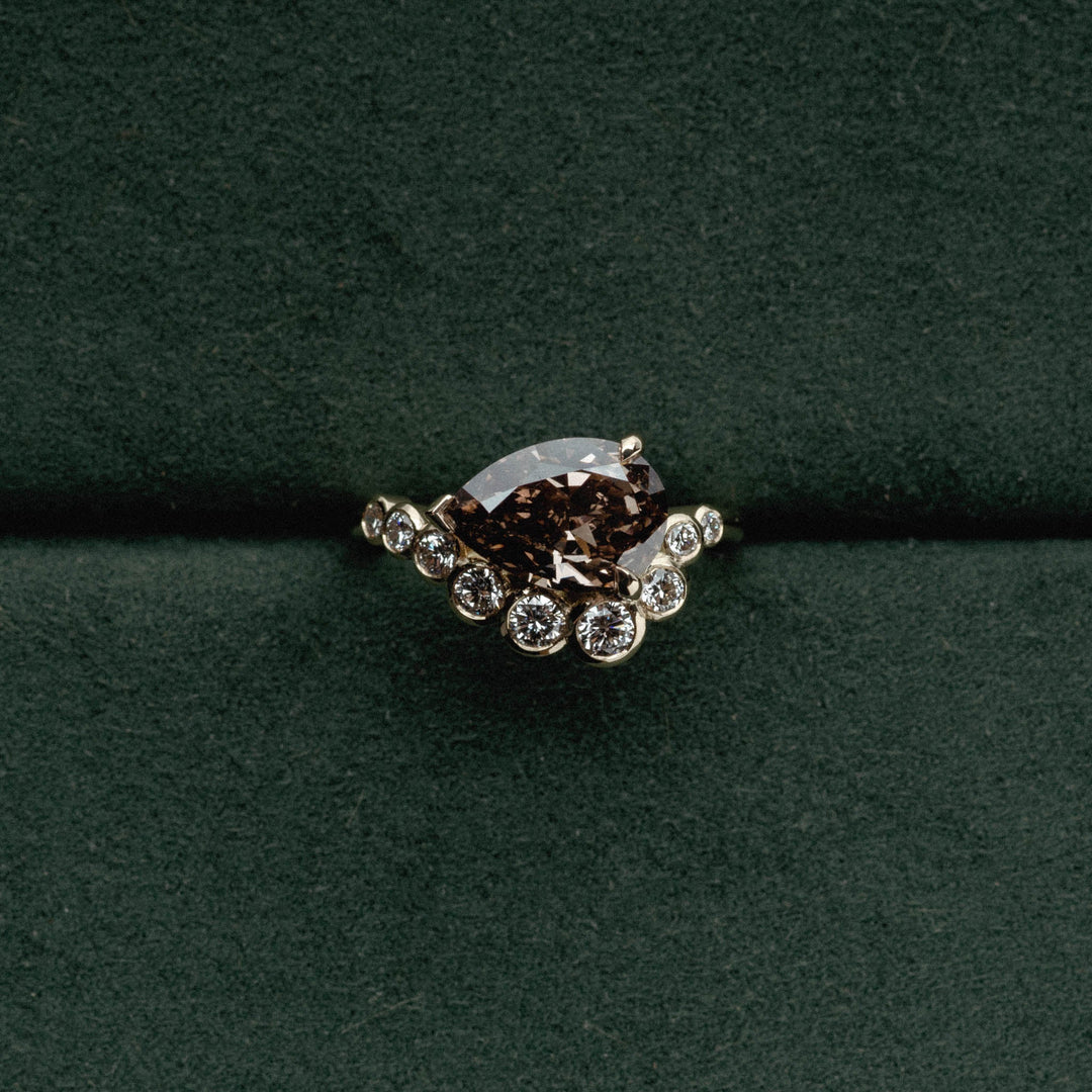 2.50CT Champagne East-West Pear Diamond Curved Style Engagement Ring