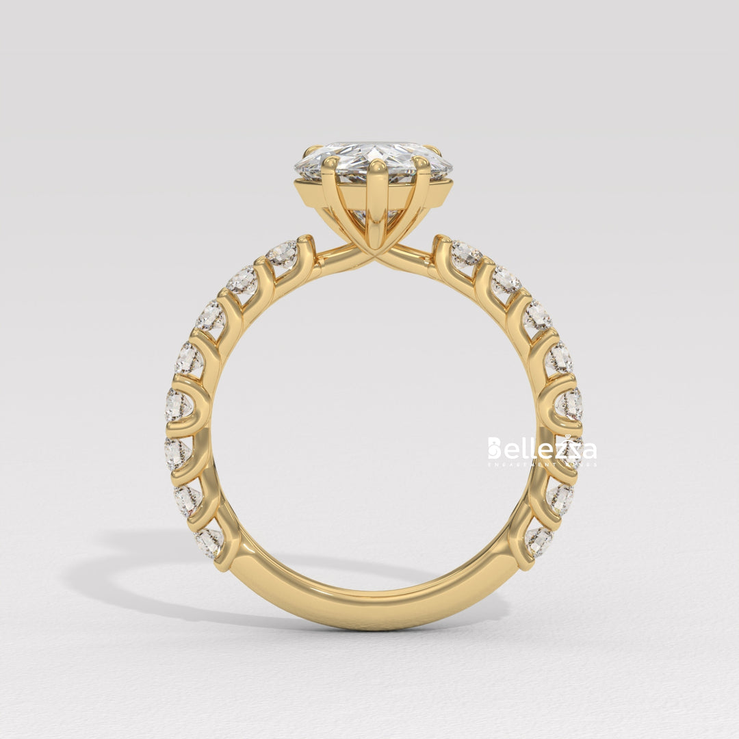 1.50-2.50CT Pear Diamond Pave Setting Lab Grown Engagement Ring