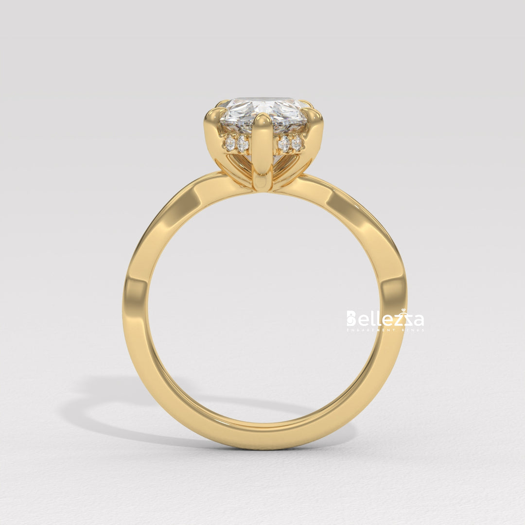 1.50-2.50CT Pear Cut Twisted Hidden Halo CVD Diamond Engagement Ring