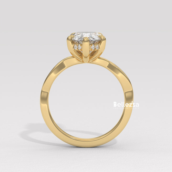 1.50-2.50CT Pear Cut Twisted Hidden Halo CVD Diamond Engagement Ring