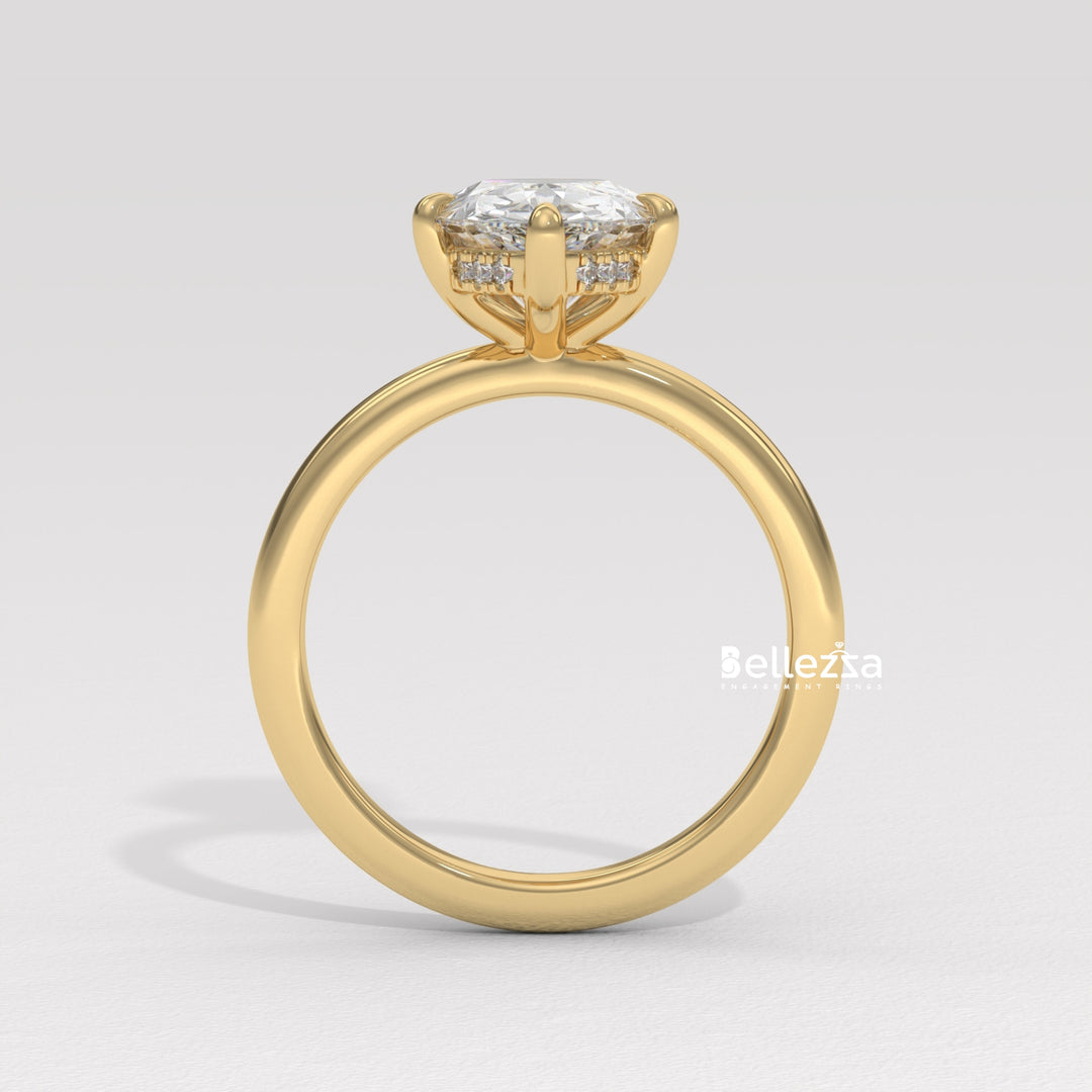 2.0-3.0CT Pear Cut Hidden Halo CVD Diamond Engagement Ring