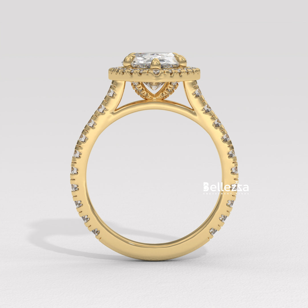 1.50-2.50CT Pear Cut CVD Diamond Halo Pave Setting Engagement Ring