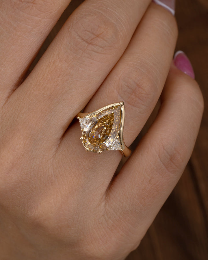 4.50CT Fancy Yellow Pear Diamond Unique Three Stone Lab Grown Engagement Ring