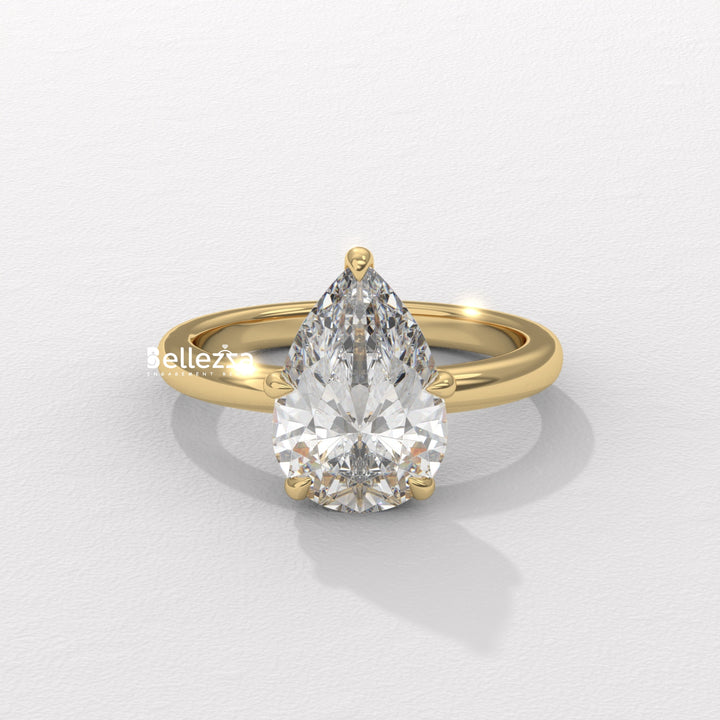 2.0-3.0CT Pear Cut Hidden Halo CVD Diamond Engagement Ring