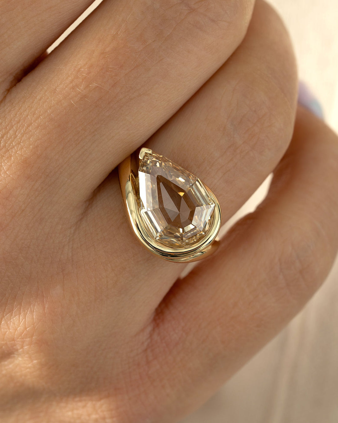 4.50CT Fancy Brown-Yellow Pear Diamond Unique Solitaire Lab Grown Ring