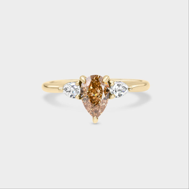 1.50CT Champagne Pear Diamond Three Stone Lab Grown Engagement Ring