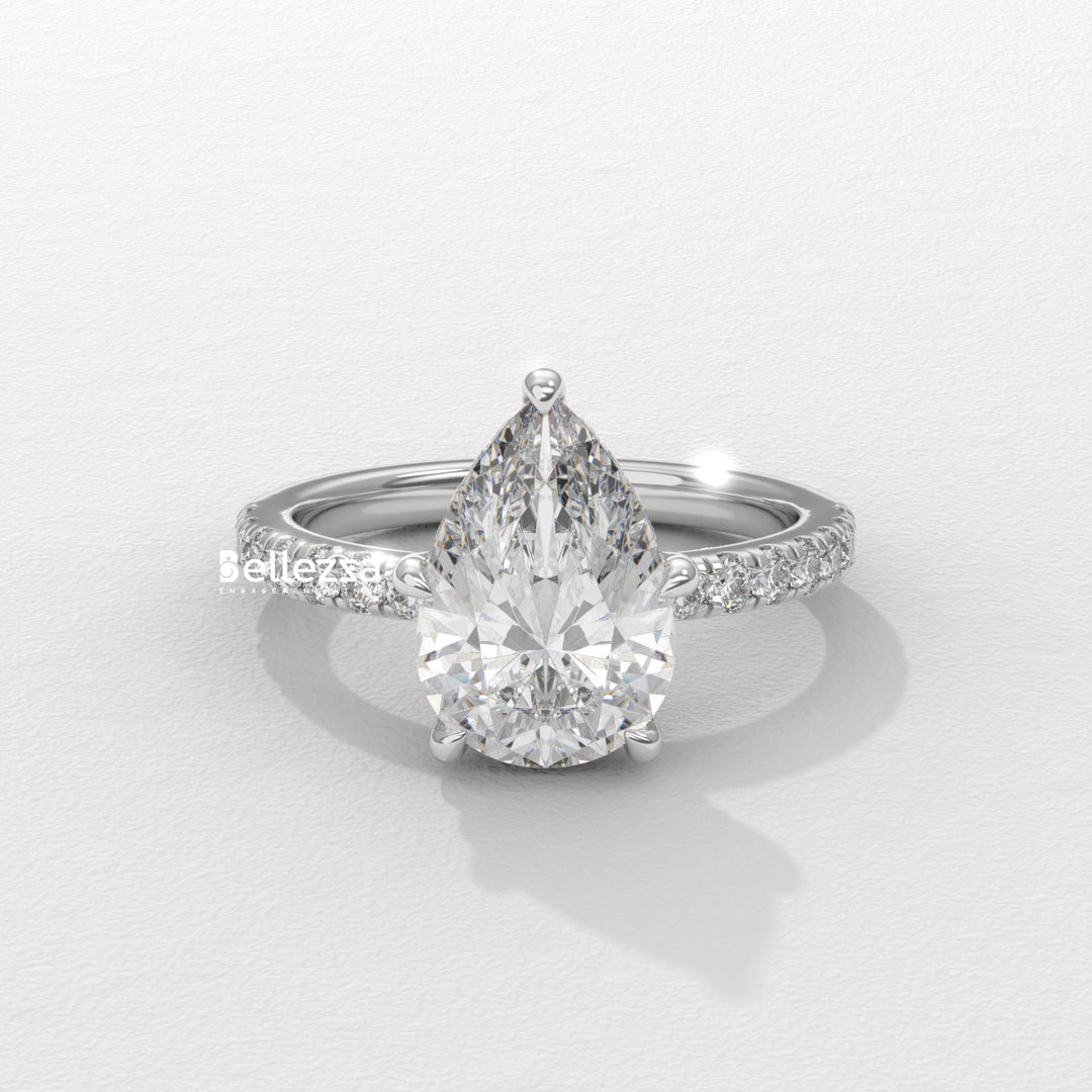 1.50-2.50CT Pear Cut Diamond Pave Setting Lab Grown Engagement Ring