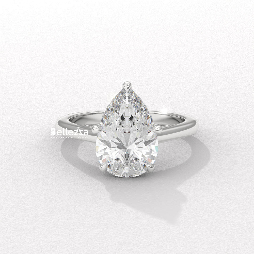 1.50-2.50CT Pear Cut CVD Diamond Hidden Halo Engagement Ring