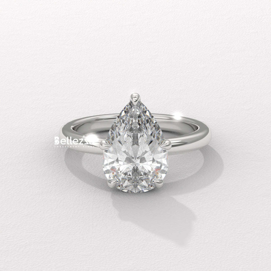 2.0-3.0CT Pear Cut Hidden Halo CVD Diamond Engagement Ring
