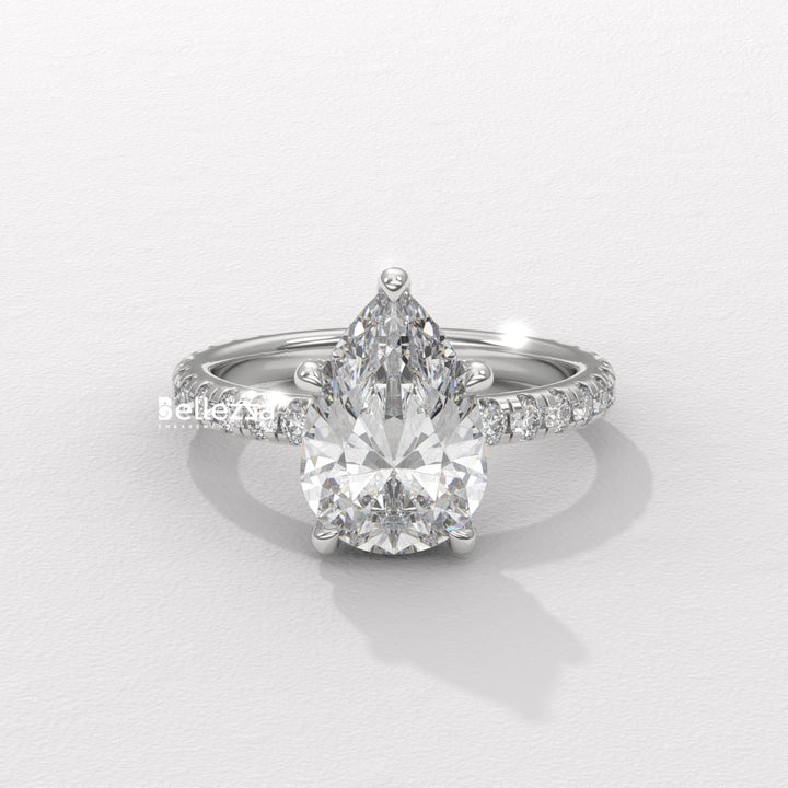 1.50-2.50CT Pear Cut Lab Grown Diamond Pave Setting Engagement Ring
