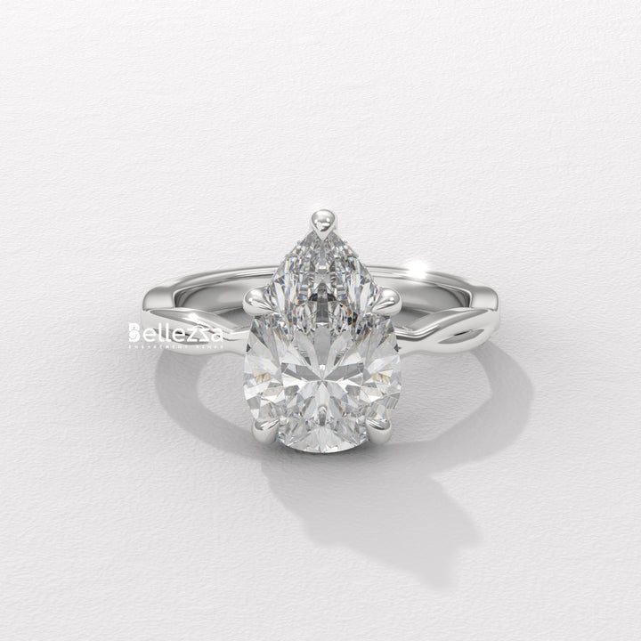 1.50-2.50CT Pear Cut Twisted Hidden Halo CVD Diamond Engagement Ring