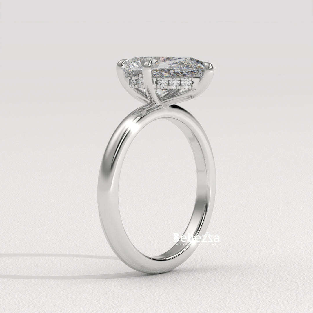 2.0-3.0CT Pear Cut Hidden Halo CVD Diamond Engagement Ring
