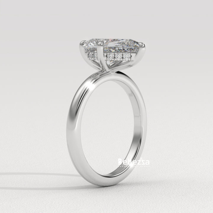 2.0-3.0CT Pear Cut Hidden Halo CVD Diamond Engagement Ring