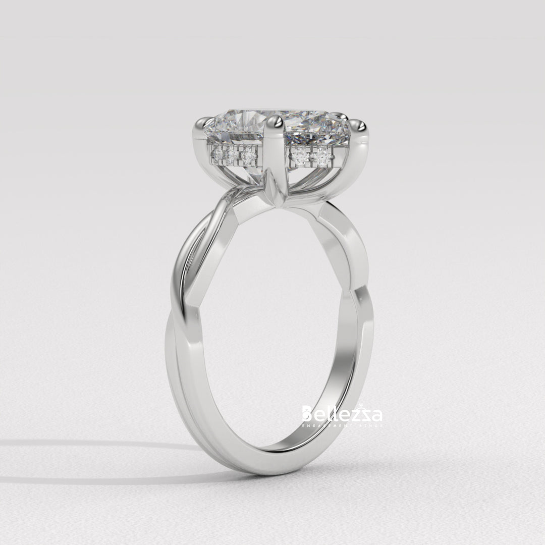1.50-2.50CT Pear Cut Twisted Hidden Halo CVD Diamond Engagement Ring