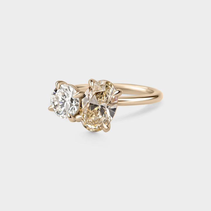 3.0CTW Natural Champagne Oval & Round Diamond Toi Et Moi Lab Grown Ring